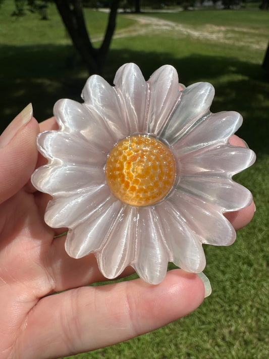 Selenite Daisy Carving