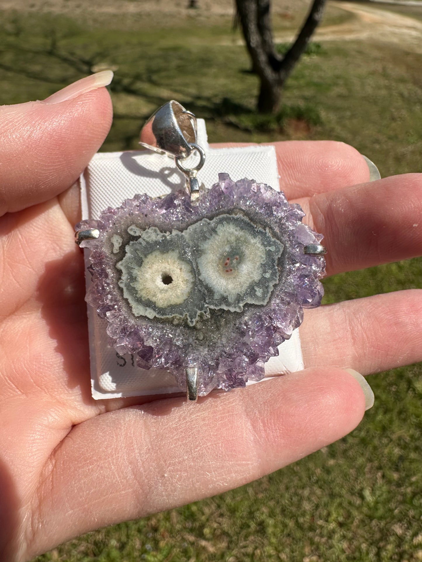 Amethyst Stalactite Slice Sterling Silver Pendant