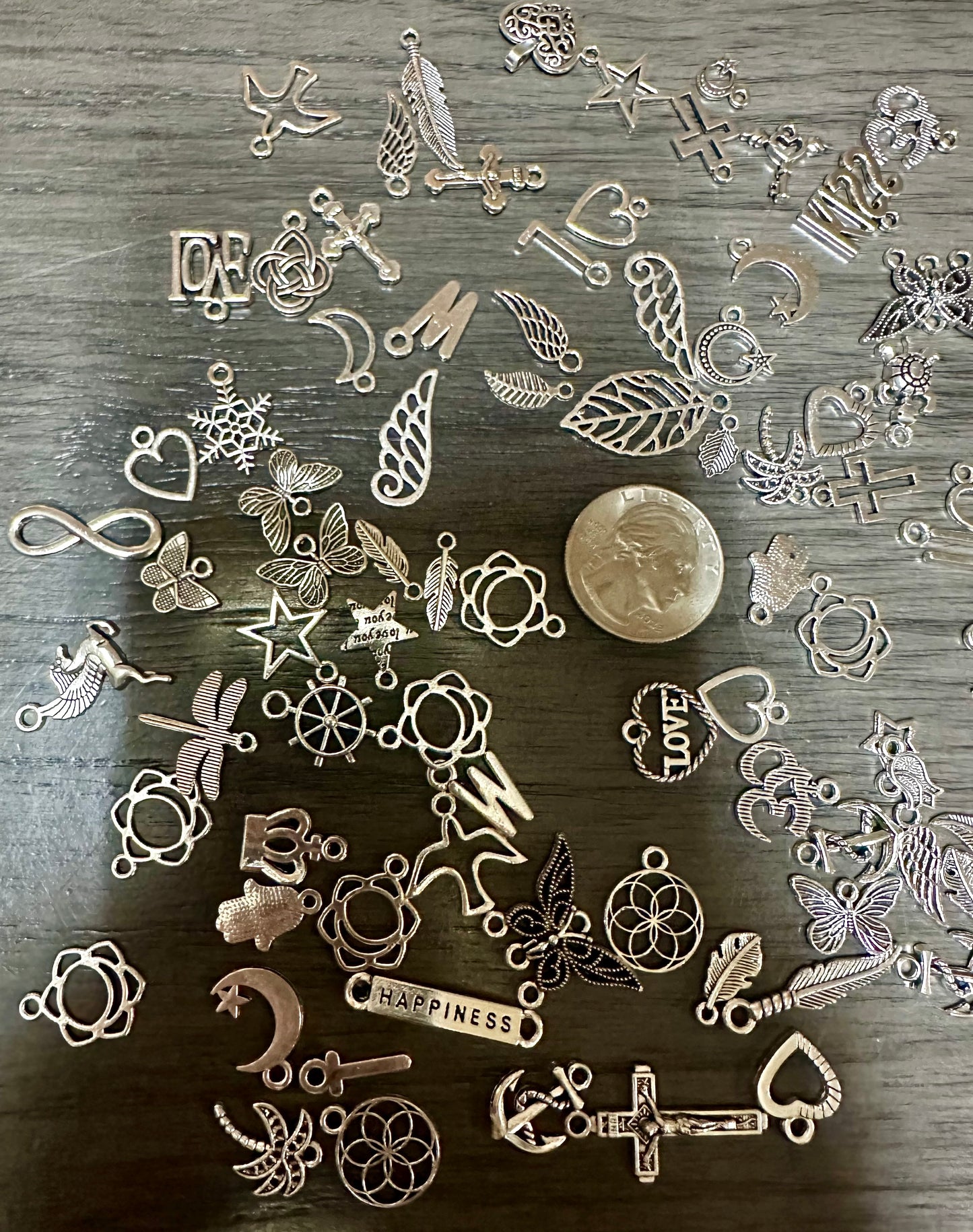 Pack of 96 Silvertone Pendants/Charms