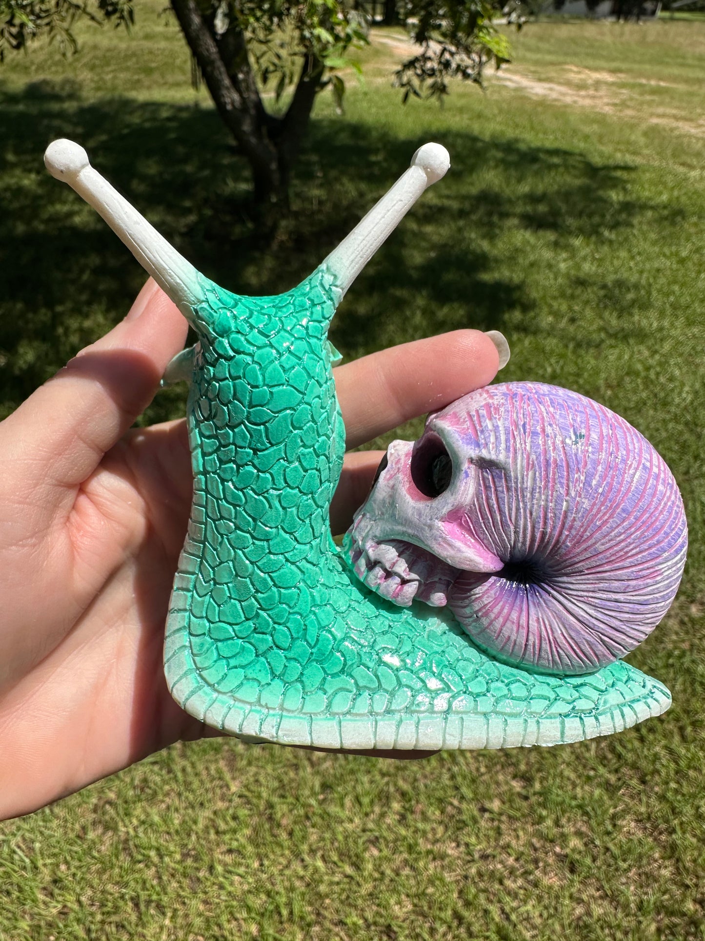 Purple & Teal Snail with Skull