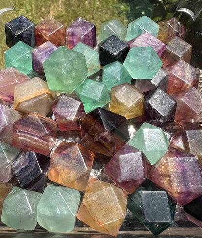 Rainbow Fluorite Tetradecahedron Shaped Tumbles