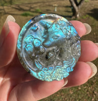 Carved Unicorn & Flowers Labradorite with Case