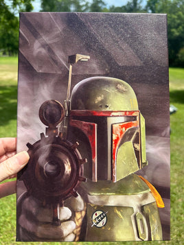 Boba Fett Aiming His Gun Framed Canvas Print