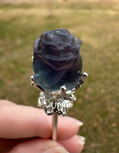 Fluorite Rose Silvertone Metal Hairpin/Scepter #2