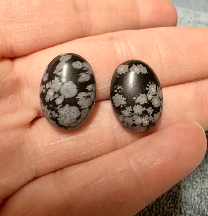 Snowflake Obsidian 18x13mm Cabochon Pair