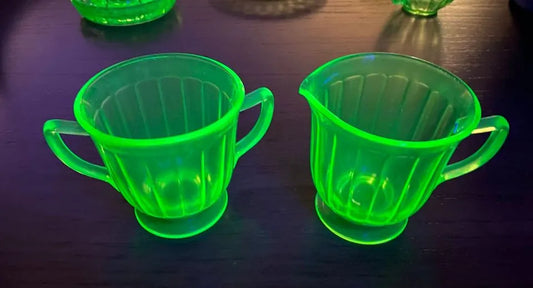 Vintage Uranium Glass Sugar & Creamer (Hazel Atlas)