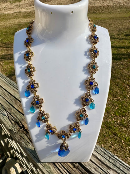 Vintage Avon Blue Briolette Rhinestone Drop Necklace