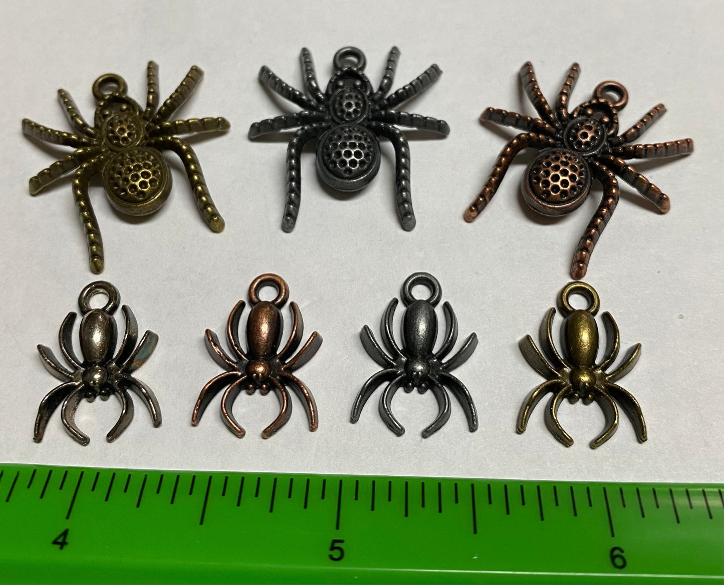 Set Of Seven Metal Spider Pendants/Charms