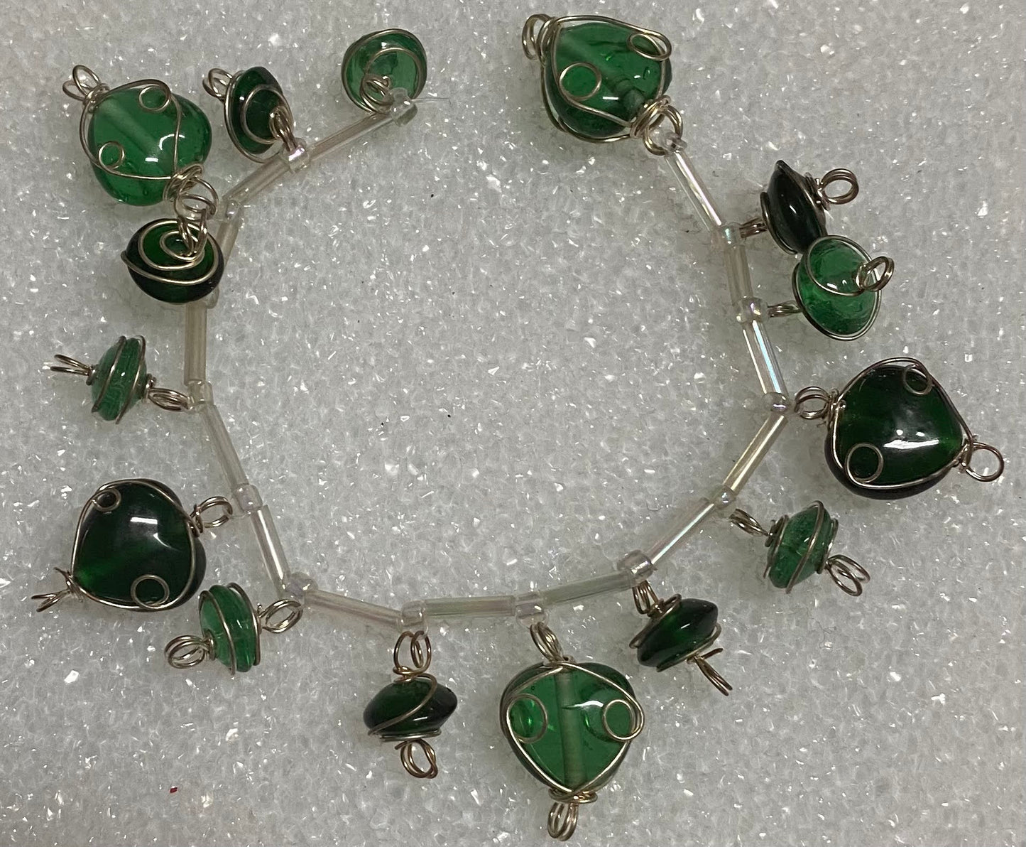 Wirewrap Green Glass Bead Strand