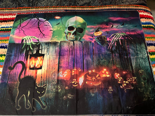 Halloween Blacklight Skeleton & Cat Tapestry