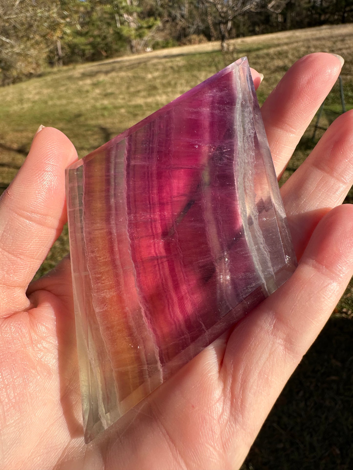 Rhombus Shaped Fluorite Carving with Stand #1