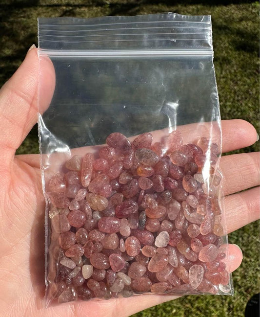 Strawberry Quartz Tumbled Gravel, Approximately 2ounces.