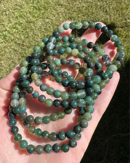 Moss Agate Stretch Bracelet Nice Quality 6mm 7.5”