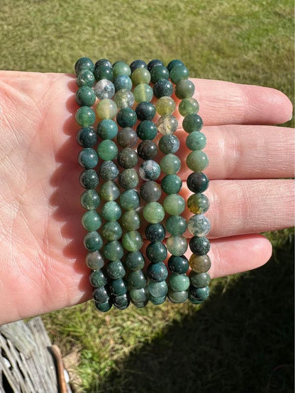 Moss Agate Stretch Bracelet Nice Quality 6mm 7.5”