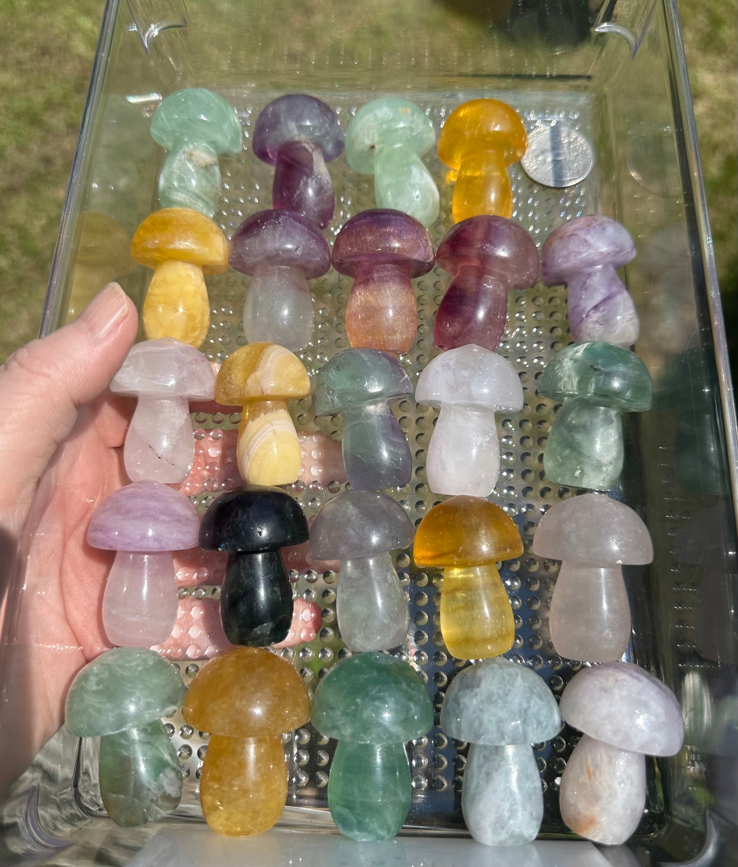 Colorful Fluorite Mushroom Carvings