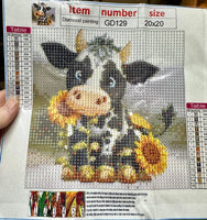 Adorable Cow with Flowers Diamond Art Kit