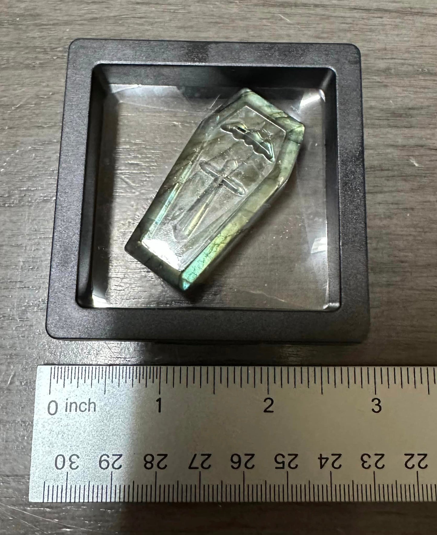 Coffin Shape Labradorite Carving with Case