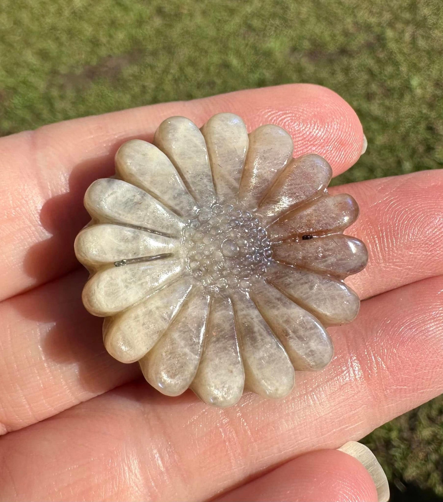 Moonstone with Sunstone Carved Flower with Case