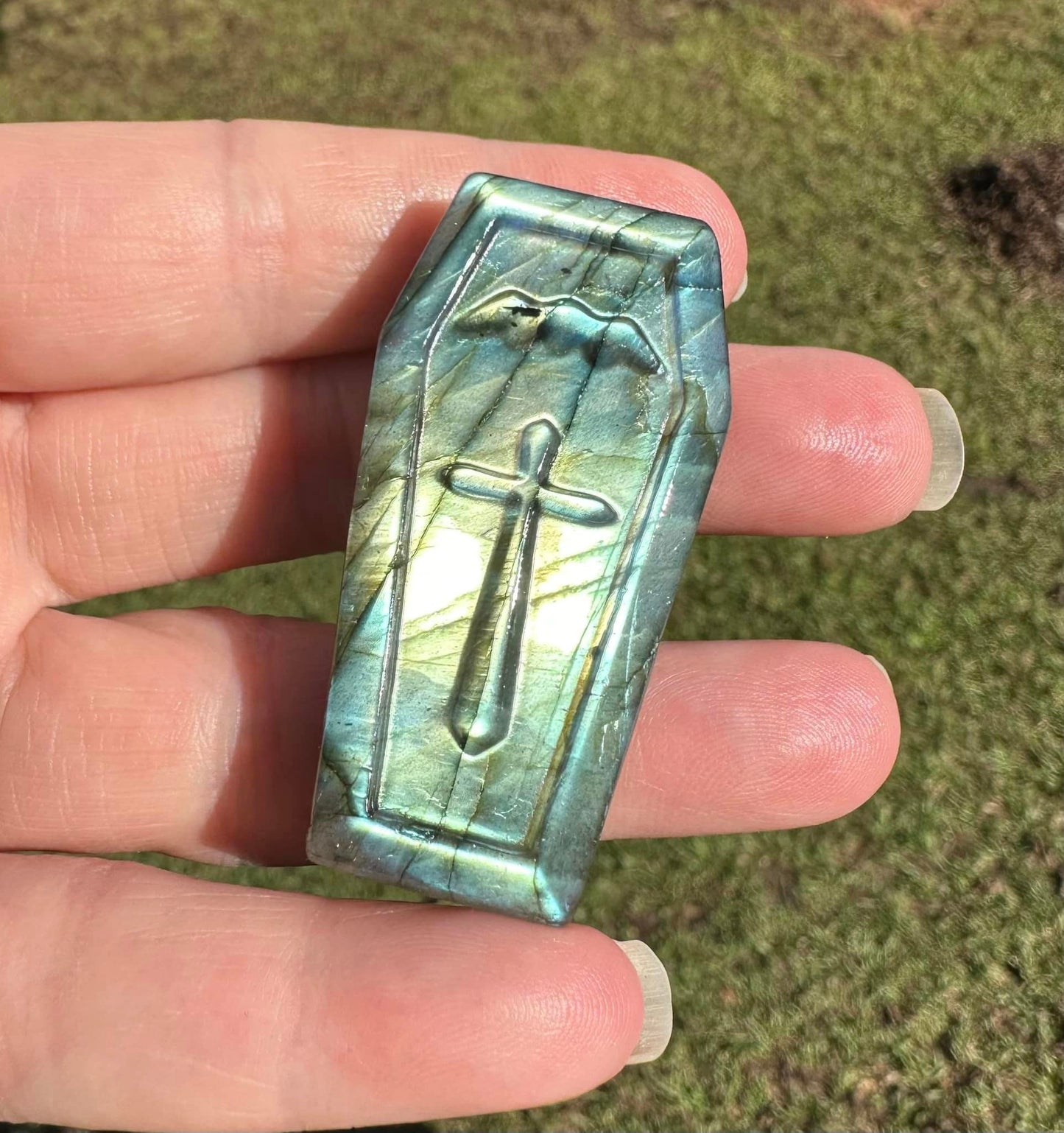 Coffin Shape Labradorite Carving with Case