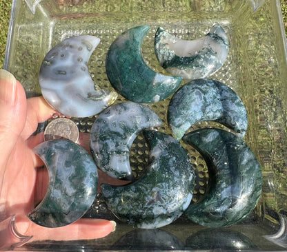 Moss Agate Carved Moons