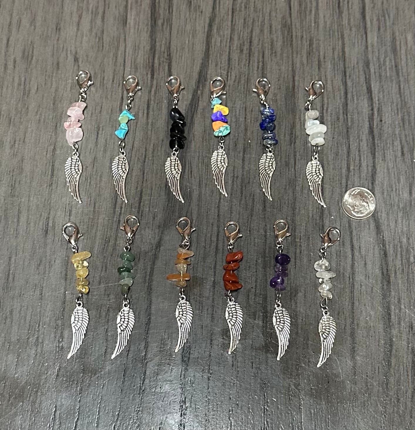 Pack of 12 Gemstone & Feather Pendants with Lobster Claw Clasp