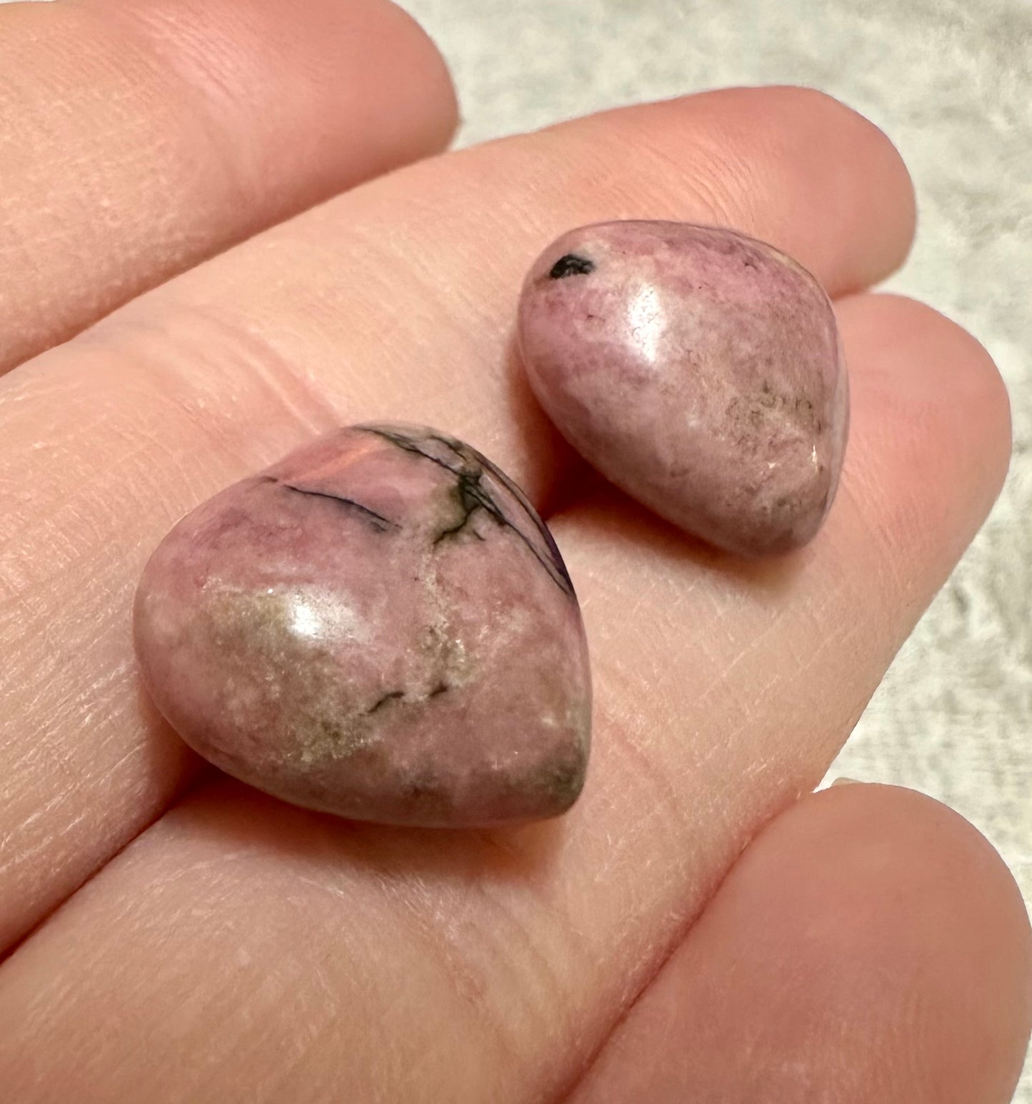 Rhodonite Puffy Heart Pair