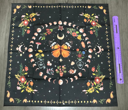 Moth, Flowers, Moon Phase Tarot/Altar Cloth Tapestry