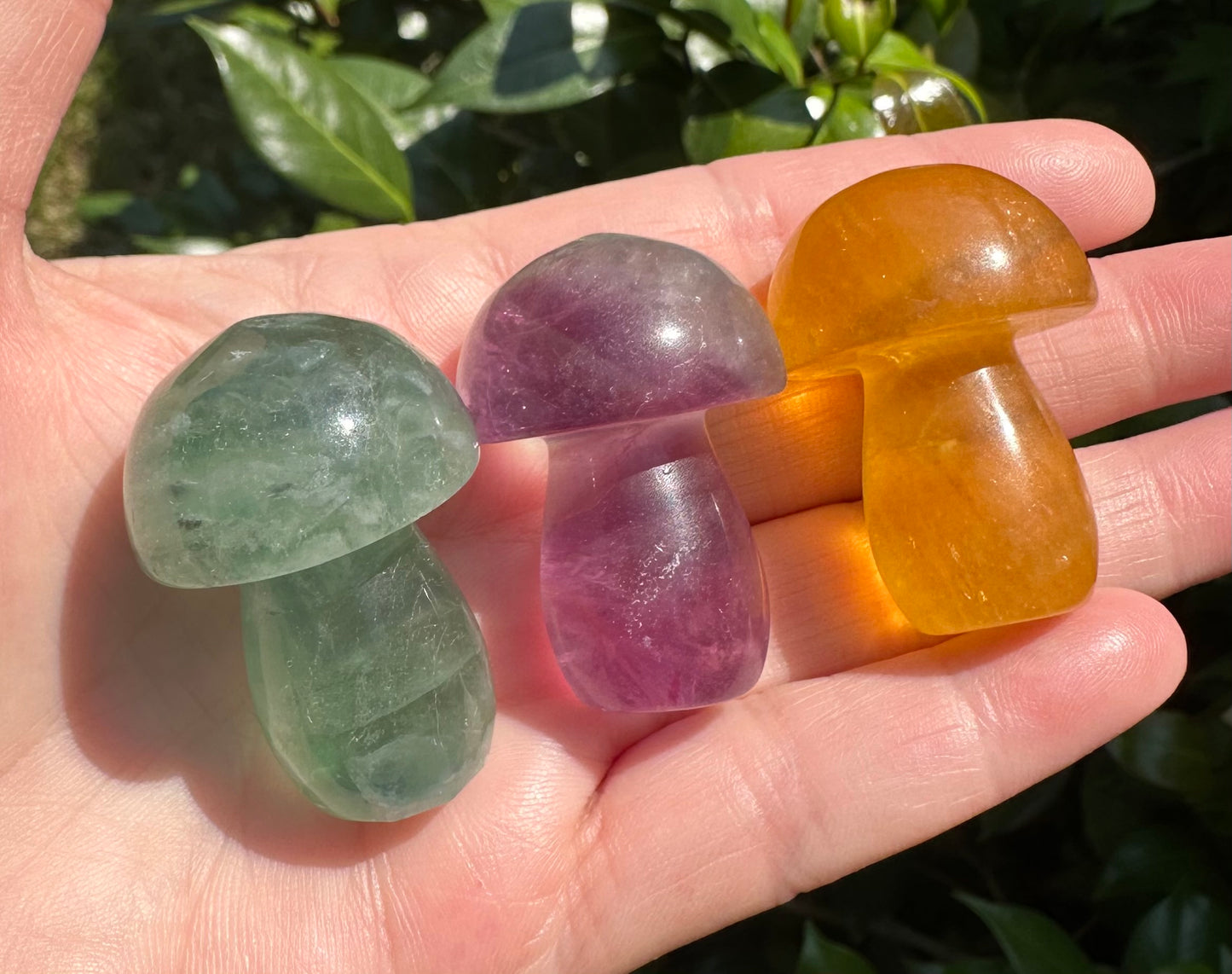 Colorful Fluorite Mushroom Carvings