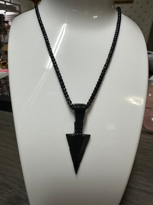 Black Arrowhead Pendant and Chain