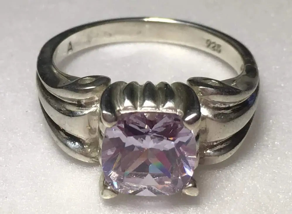 Sterling Silver Lavender Cz Ring Sz 7-8 #37