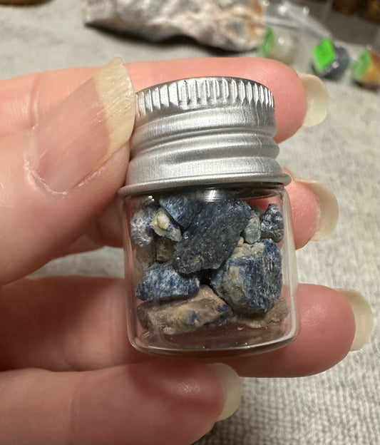 Lazulite Specimen Pieces in Small Jar #3 Graves Mountain