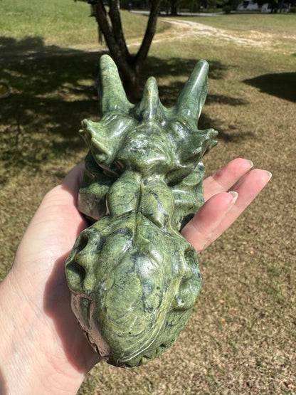 Large Green Jade Dragon Head Carving