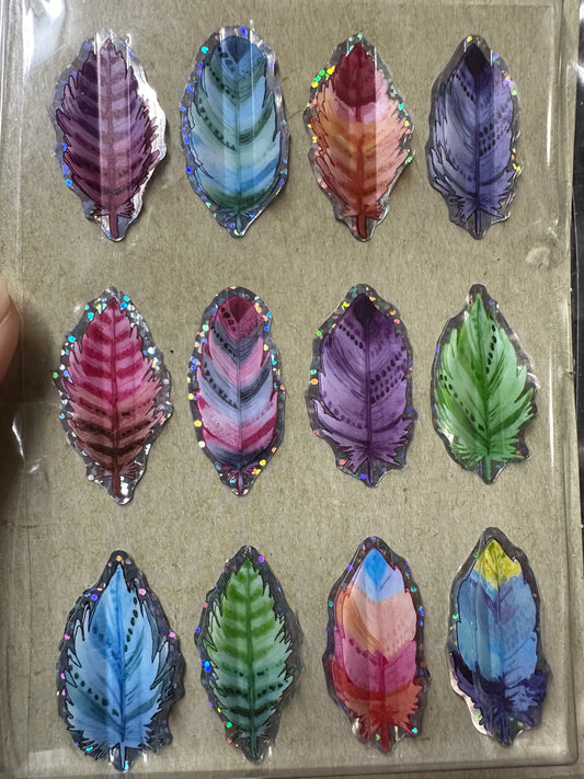 12 Count Laser Feather Stickers