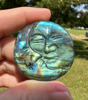 Labradorite Moon and Sun Carving with Case