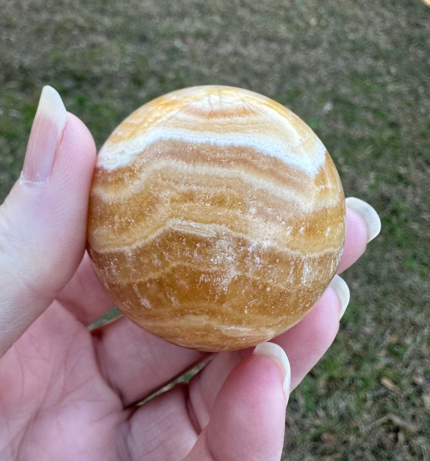 Yellow Calcite Stripe Sphere #7