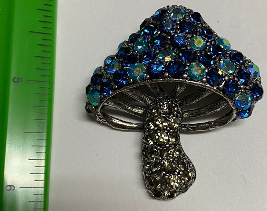 Mushroom Pin with Blue Stones