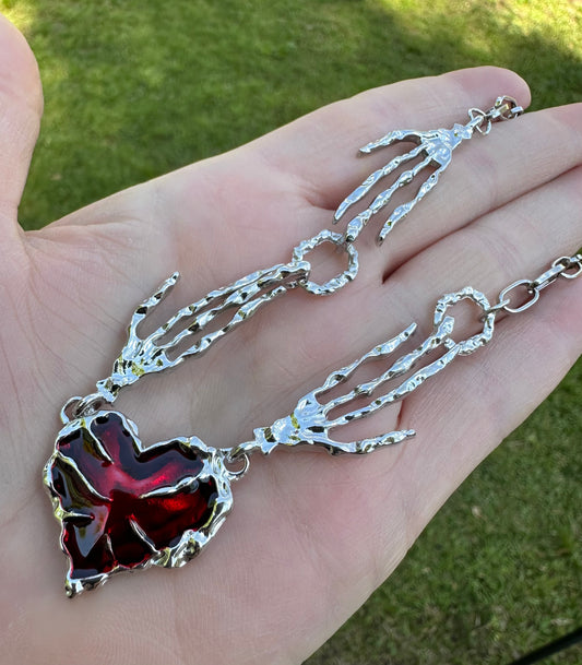 Gothic Heart and Hand Necklace