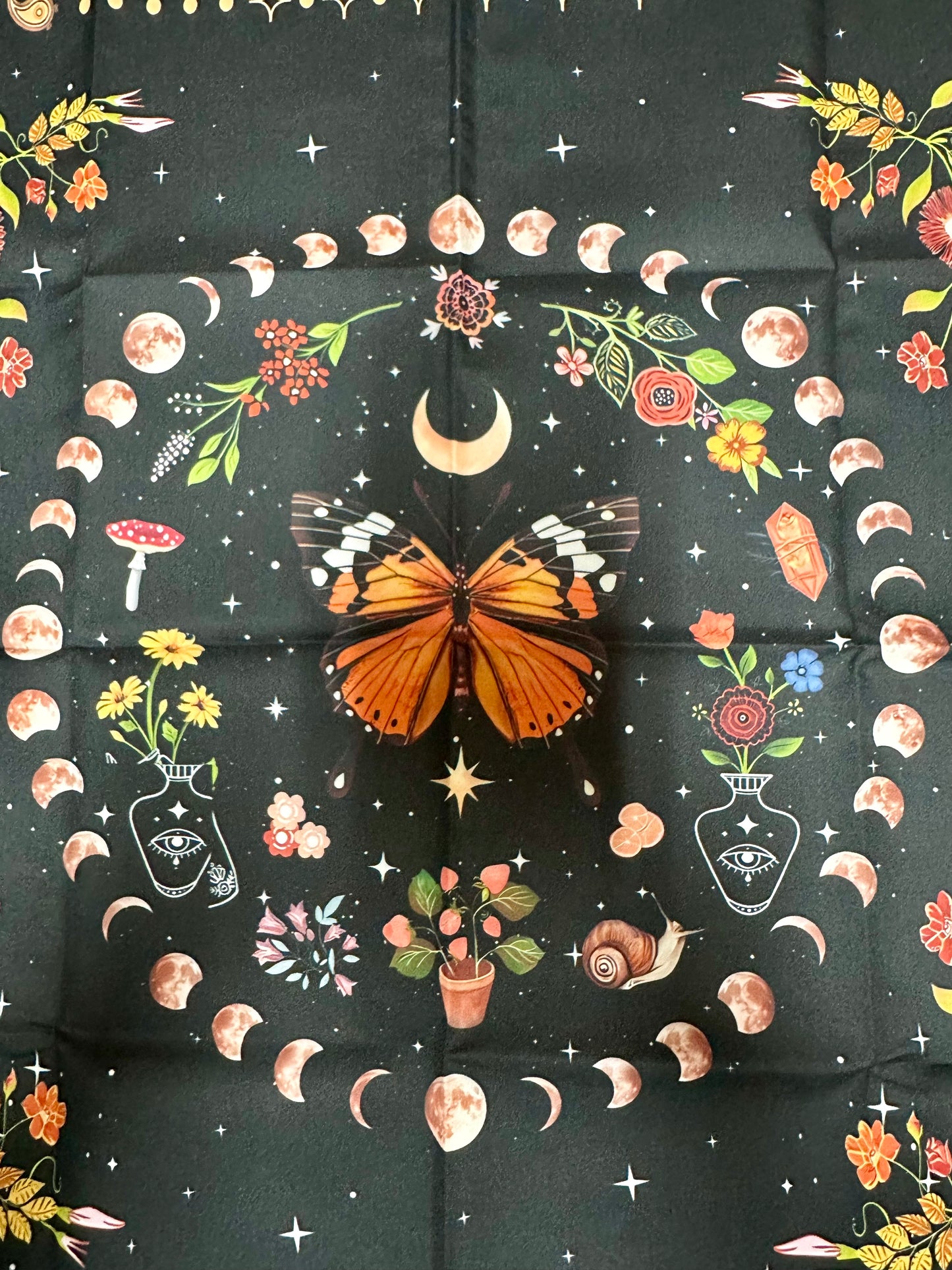 Moth, Flowers, Moon Phase Tarot/Altar Cloth Tapestry