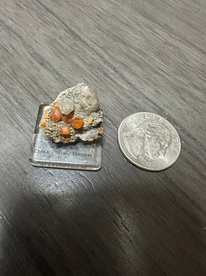 Spessartine Garnet Crystals with Quartz on Microcline Matrix