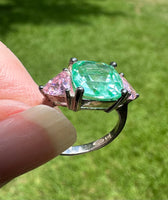 Sterling Silver Green & Pink Cubic Zirconia Fashion Ring Sz 8