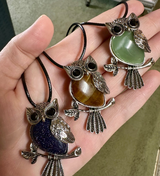 Cute Gemstone Owl Necklace