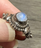 Sterling Silver Handcrafted Rainbow Moonstone (Natural) Ring Sz7-8 #8