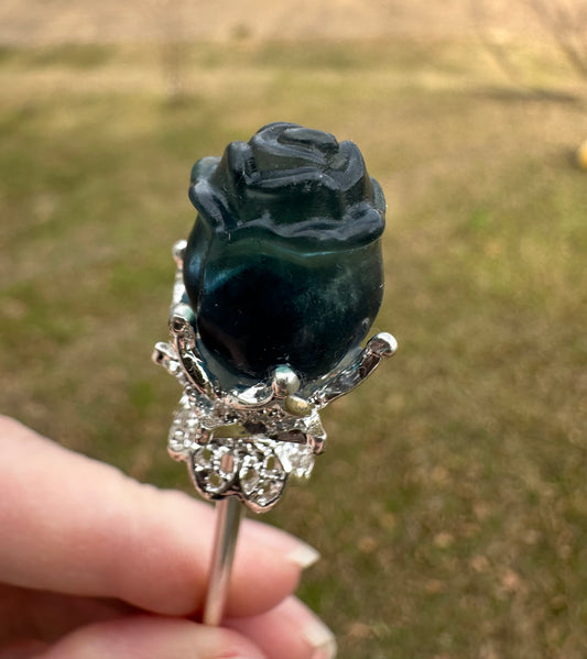 Fluorite Rose Silvertone Metal Hairpin/Scepter #4