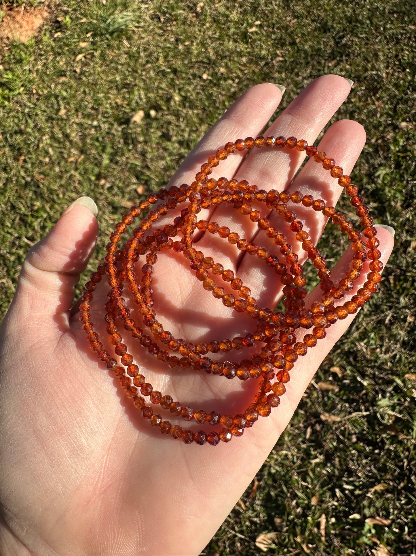 Hessonite Garnet 4mm Faceted 7.5” Stretch Bracelet