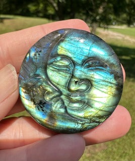 Labradorite Moon and Sun Carving with Case