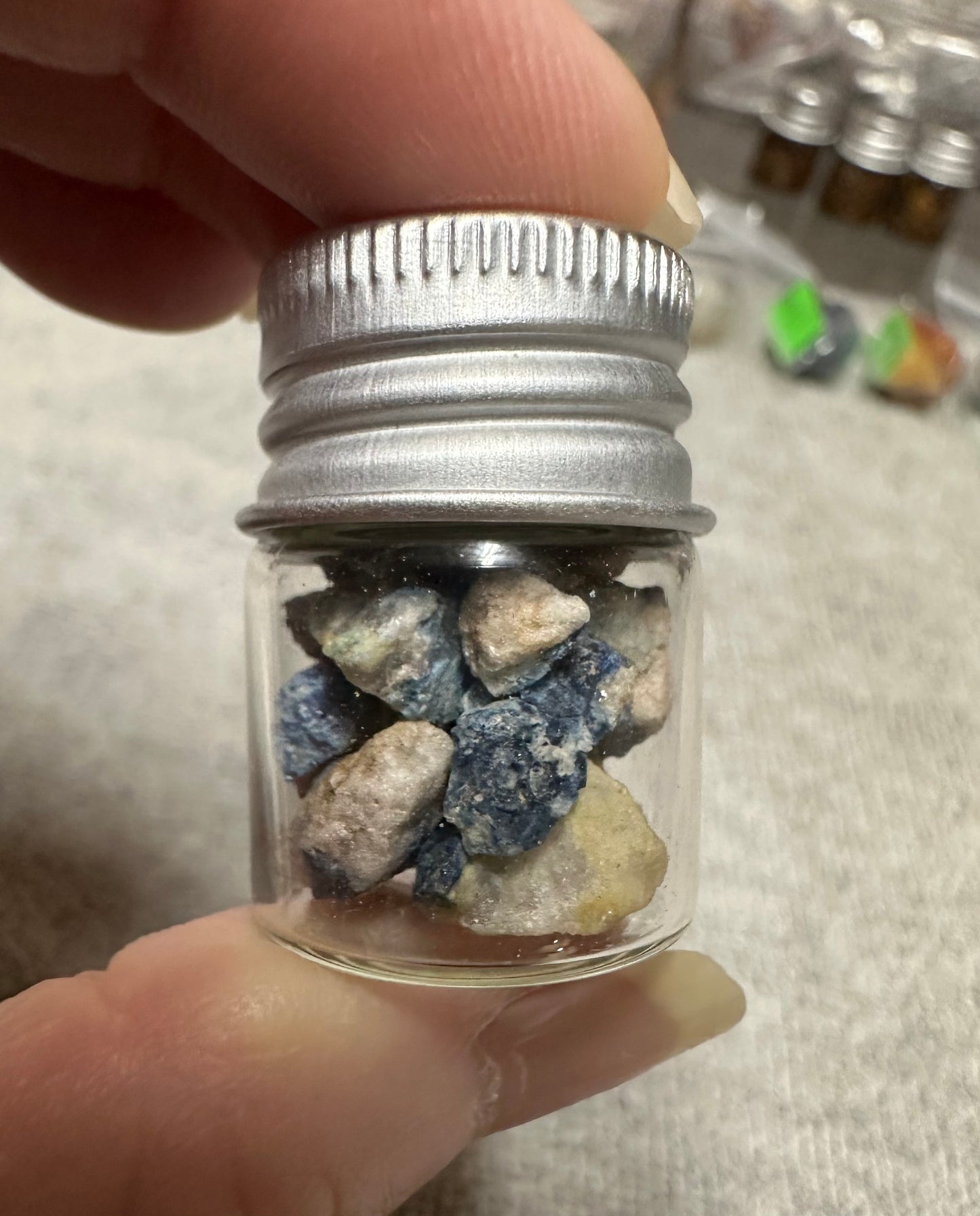 Lazulite Specimen Pieces in Small Jar #3 Graves Mountain