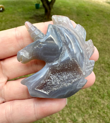 Carved Agate Unicorn with Druzy