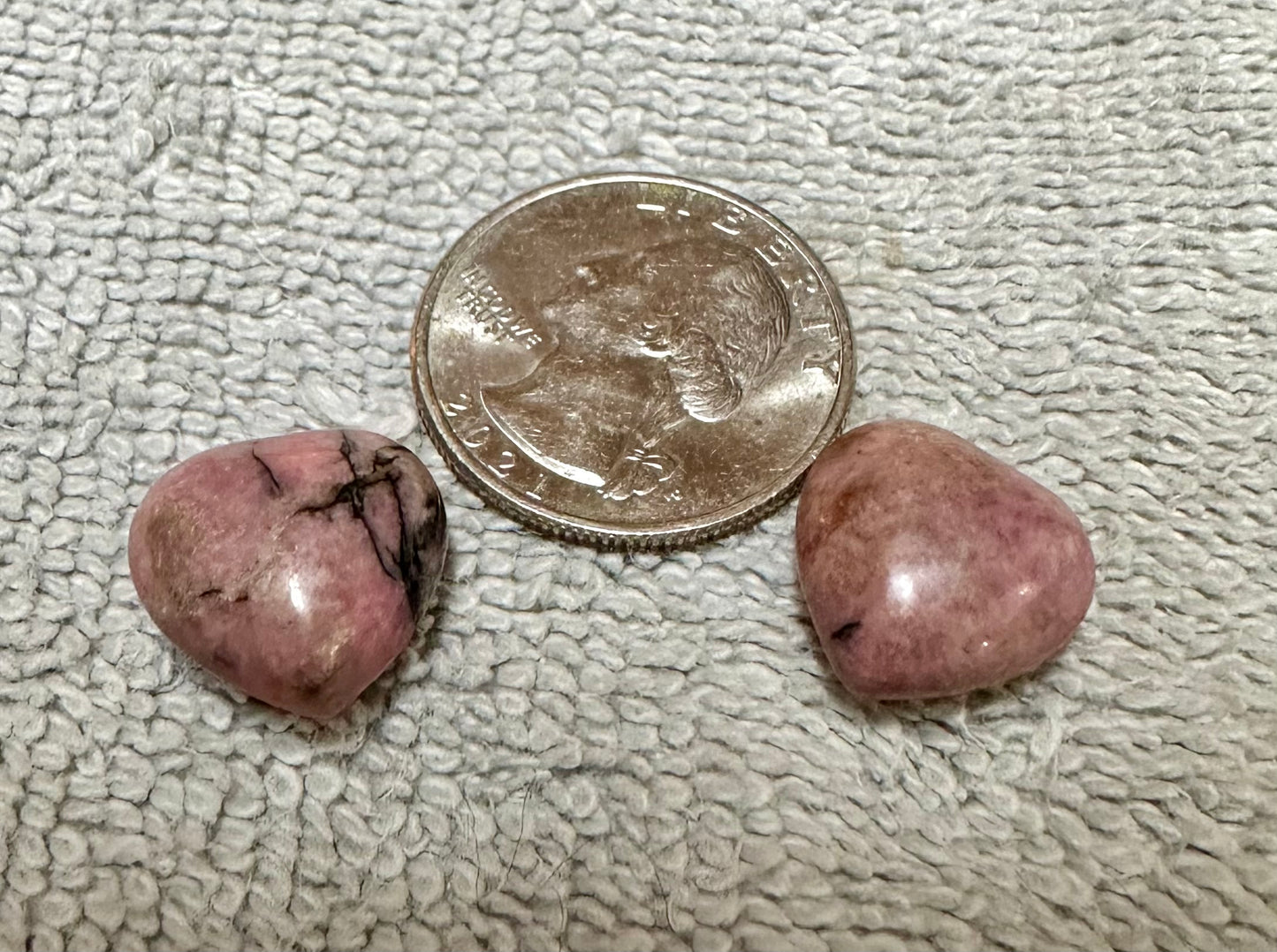 Rhodonite Puffy Heart Pair