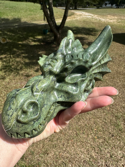 Large Green Jade Dragon Head Carving