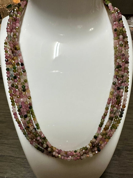 Natural 3mm Faceted Rainbow Tourmaline Necklace